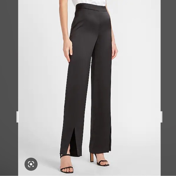 NWT! Express Dressy High Waisted Satin Straight Pants with Slit at the Ankle - Picture 1 of 10